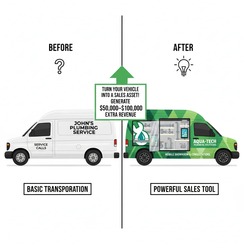 Image of a VAN vehicle, before and after highlighting the differences in the vehicle as a promotional tool for a business
