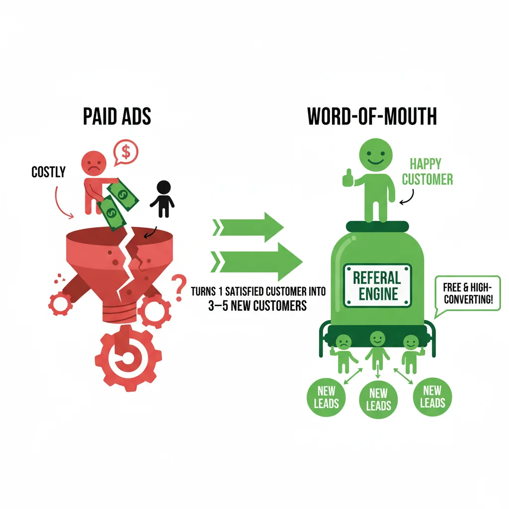 Simple icon Infographic about the effectiveness of paid ads vs word of mouth