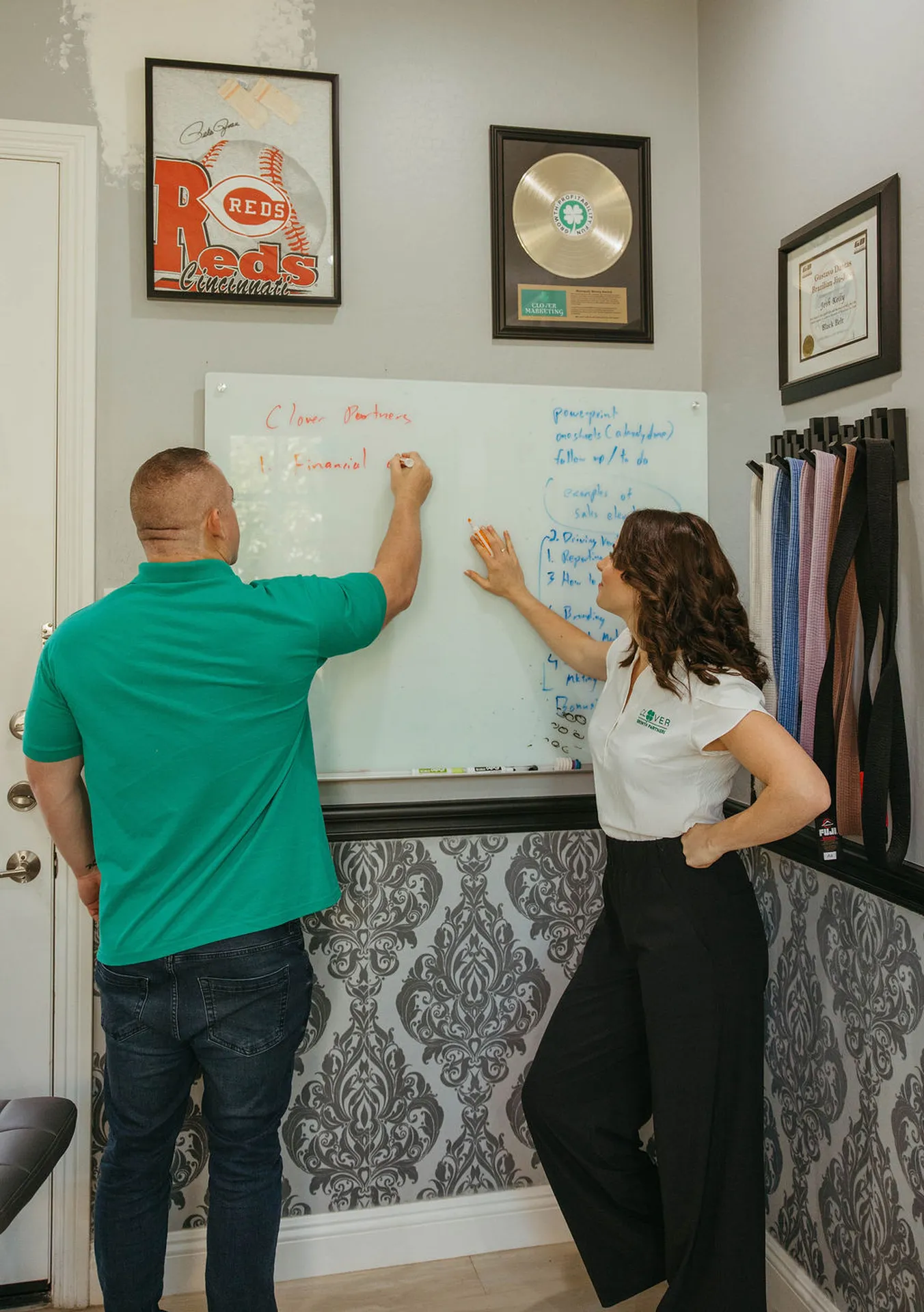 JK & LK writing on board